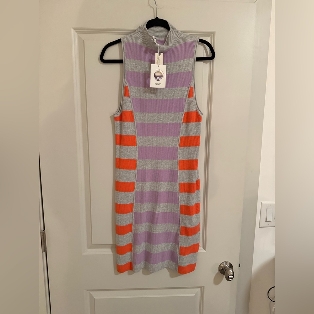 Sleeveless Striped Midi Dress in Lavender, Silver & Orange